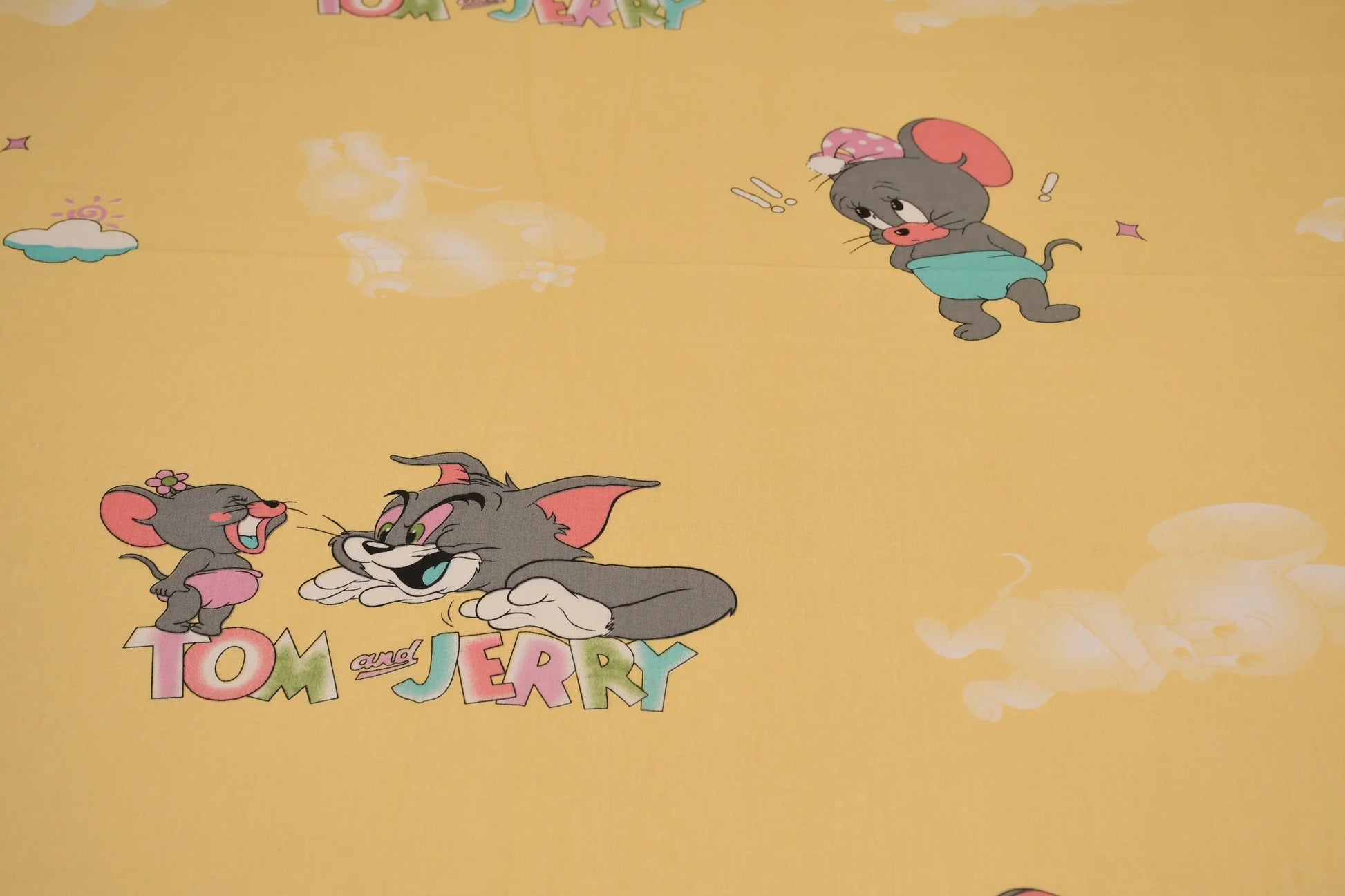 Tom & Jerry Kids Cartoon Bedsheet – Sunny Yellow | Pure Cotton - Avyana Bedding Collection
