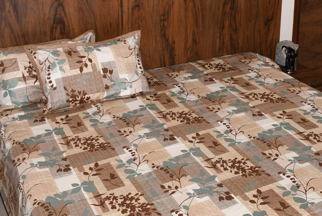 Urban Earth Pure Cotton Bedsheet – Rustic Brown Botanical Blocks - Avyana Bedding Collection