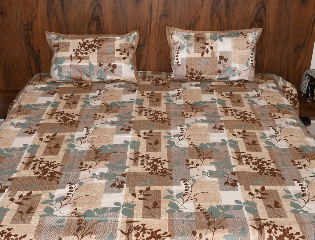 Urban Earth Pure Cotton Bedsheet – Rustic Brown Botanical Blocks - Avyana Bedding Collection