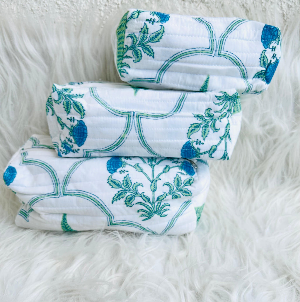 Utility Pouches - set of 3 - White and Blue - Avyana Bedding Collection