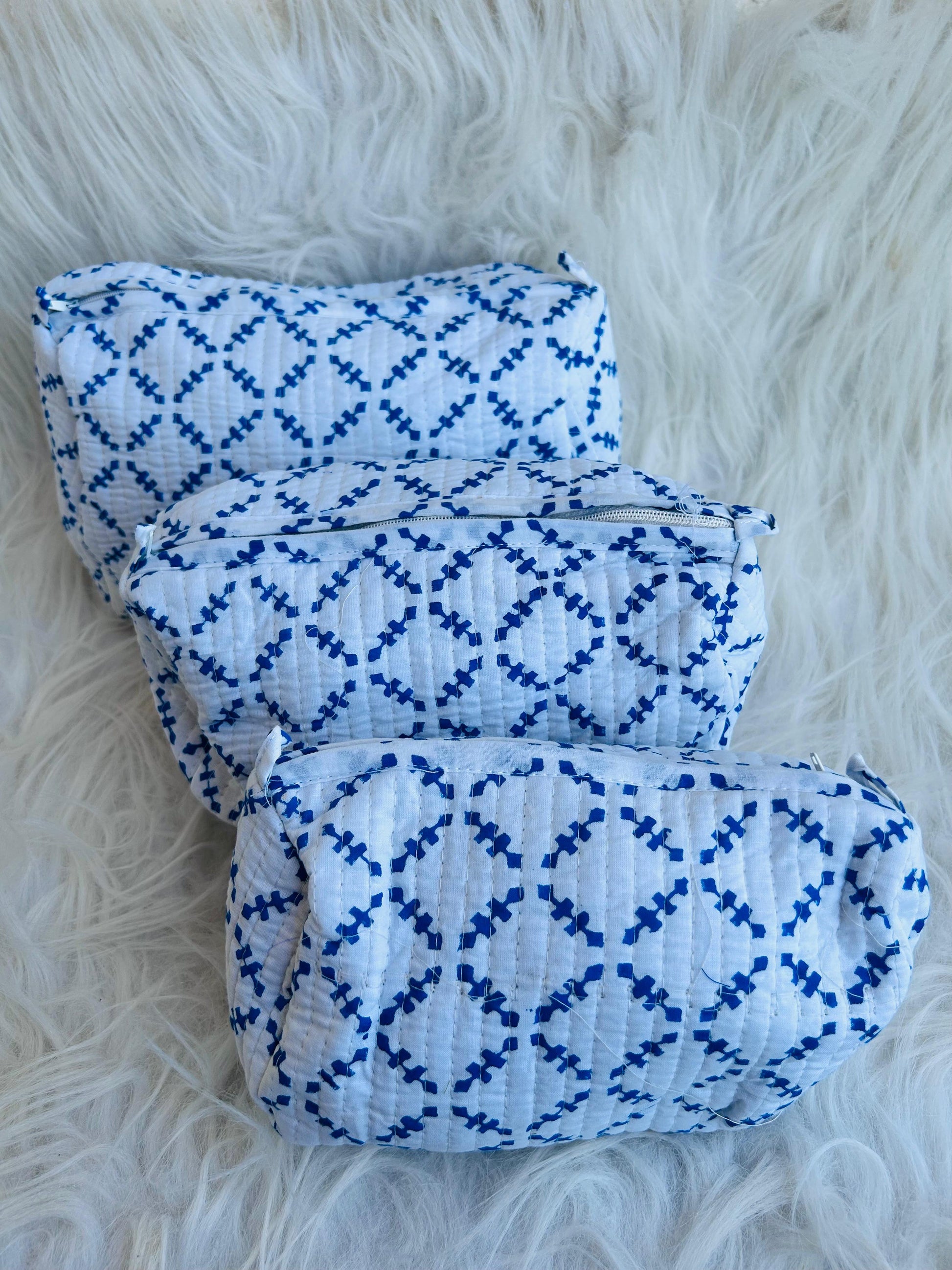 Utility Pouches - set of 3 - White and Blue - Avyana Bedding Collection