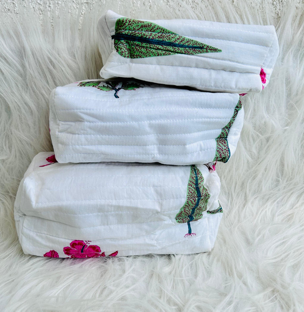 Utility Pouches - set of 3 - White and Pink - Avyana Bedding Collection