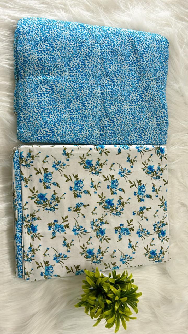 White Blue Cotton Jaipuri Premium Single Bed Dohar - Avyana Bedding Collection