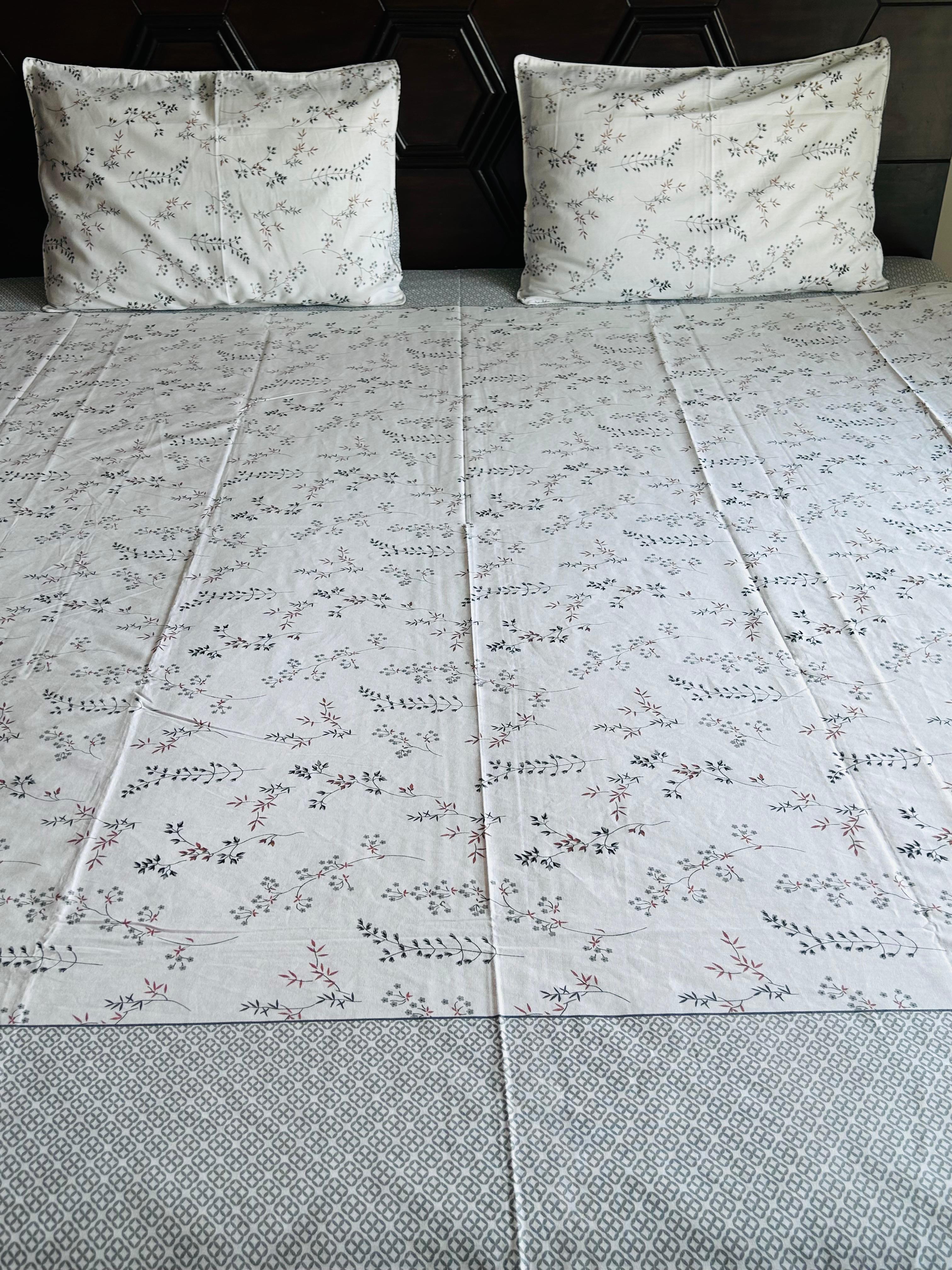 White Botanical Bliss Cotton Bedsheet Set - Avyana Bedding Collection