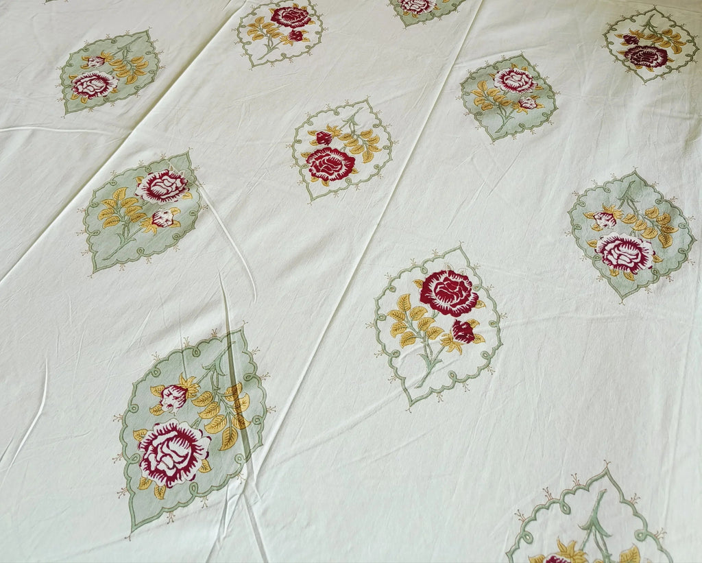 White Cotton Jaipuri Premium King Bed Sheet - Avyana Bedding Collection