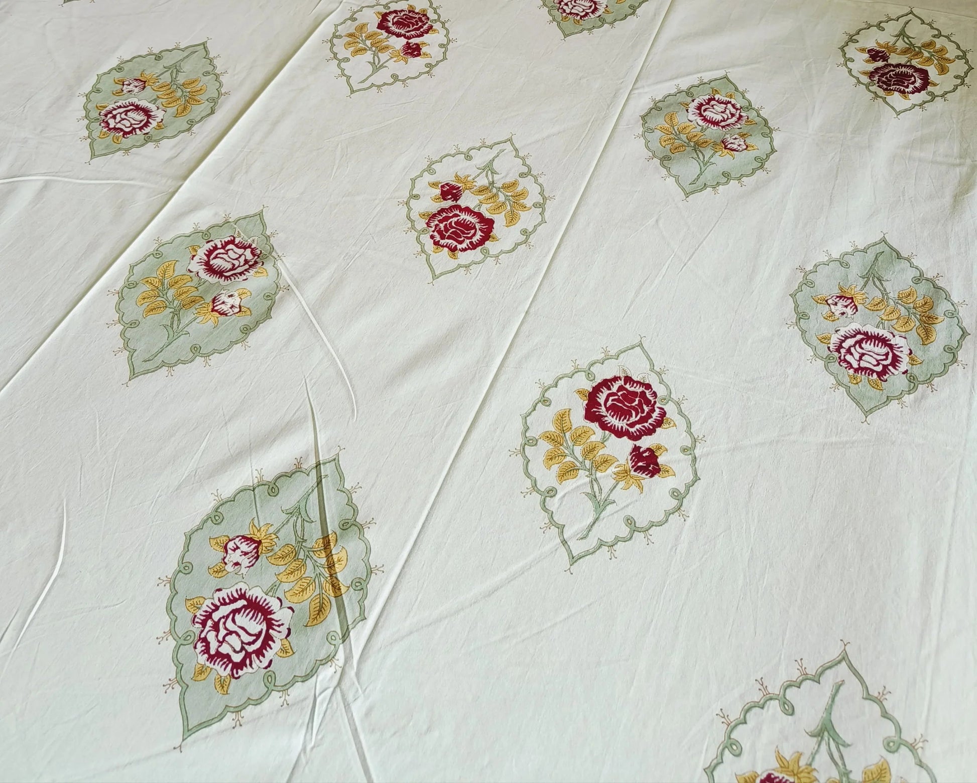 White Cotton Jaipuri Premium King Bed Sheet - Avyana Bedding Collection