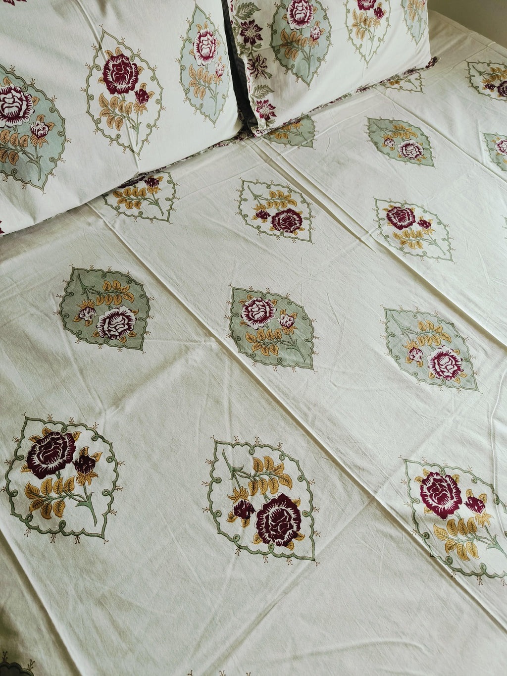 White Cotton Jaipuri Premium King Bed Sheet - Avyana Bedding Collection