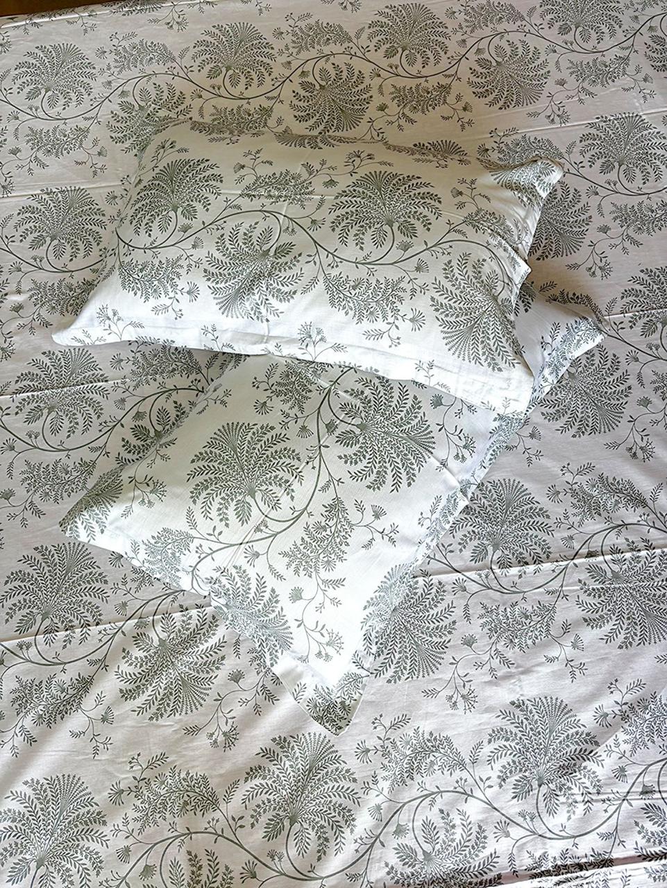 White Fern & Vine Jaal Cotton Bedsheet Set - Avyana Bedding Collection